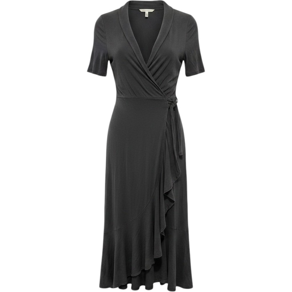 Quince charcoal wrap midi dress sz M stretchy minimalist K